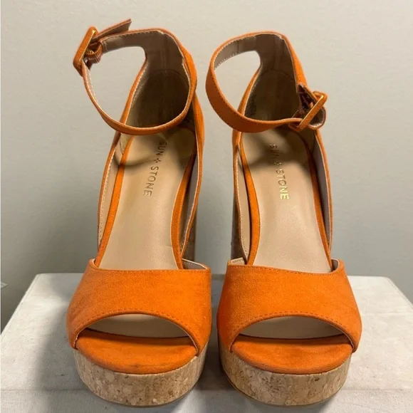 Sun + Stone Orange Platform Shoes with Chunky Heel, Size 7, NWOT - Picture 8 of 9